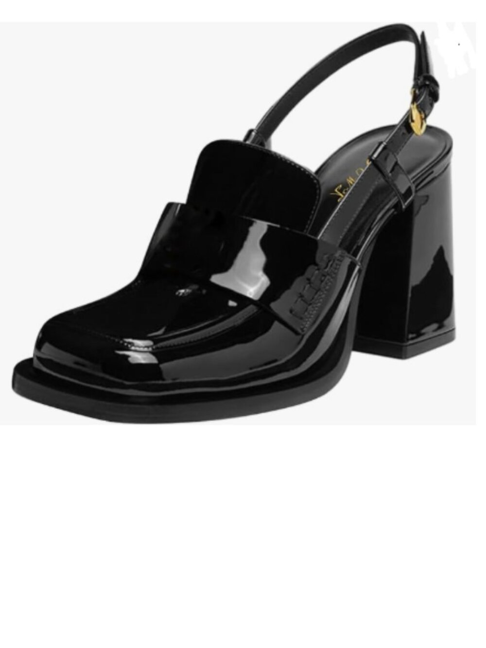 FOWT Black Women Platform Square Toe Loafers Chunky High Heel Slingback Pumps